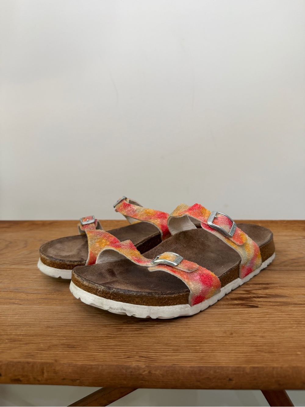 Birkenstock Birkis Unisex Tahiti Footbed Sandals Multicolor Pink Orange Womens 6